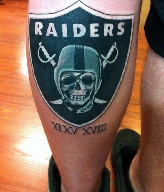 Mens Back Of Leg Calf Oakland Raiders Nfl Logo Tattoo Designs