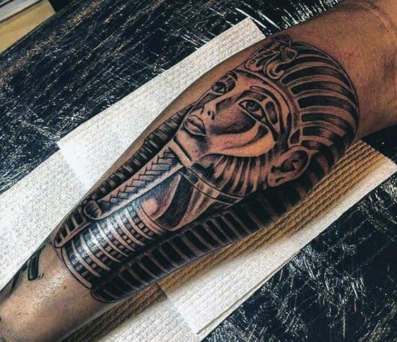 Mens Back Of Leg Sleeve Tattoo King Tut Design