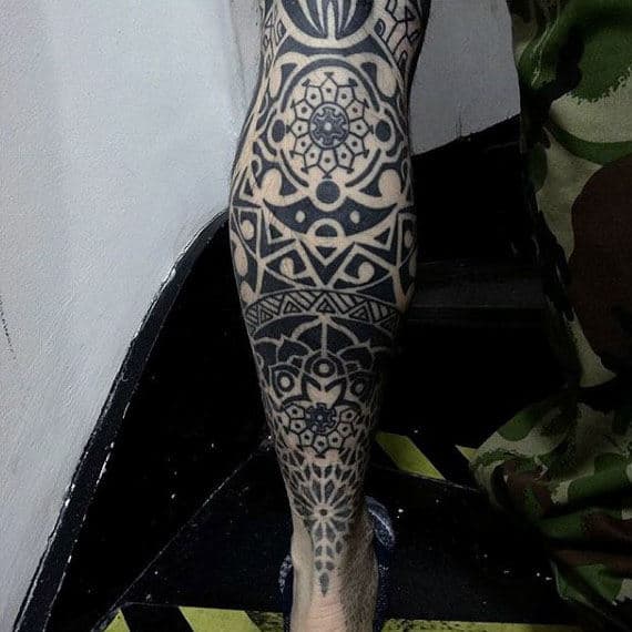 Mens Back Of Leg Tribal Tattoos