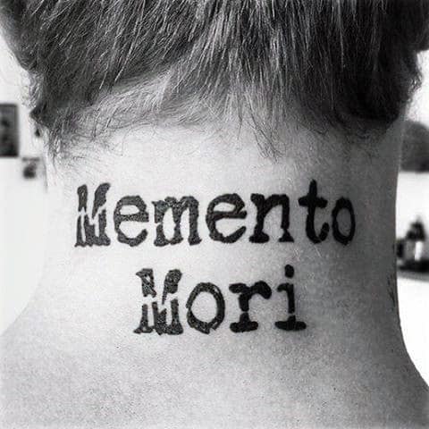 Mens Back Of Neck Memento Mori Typewriter Font Tattoos