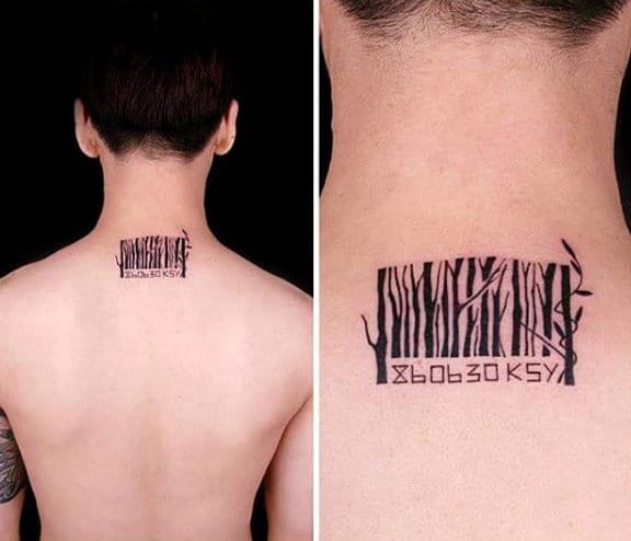Mens Back Of Neck Tree Forest Barcode Tattoo Ideas