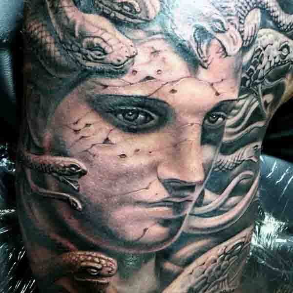 Mens Back Potrait Medusa Tattoo