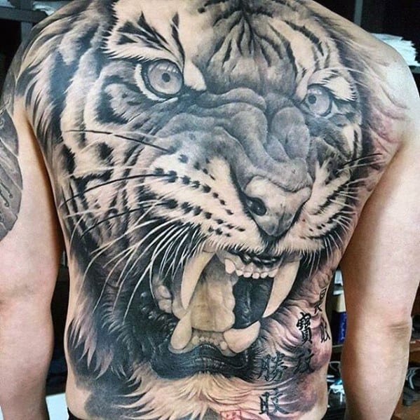 Mens Back Roaring Tiger Tattoo Ideas With Greatest Design