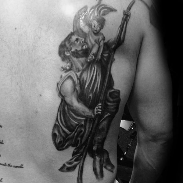 Mens Back Saint Christopher Tattoos