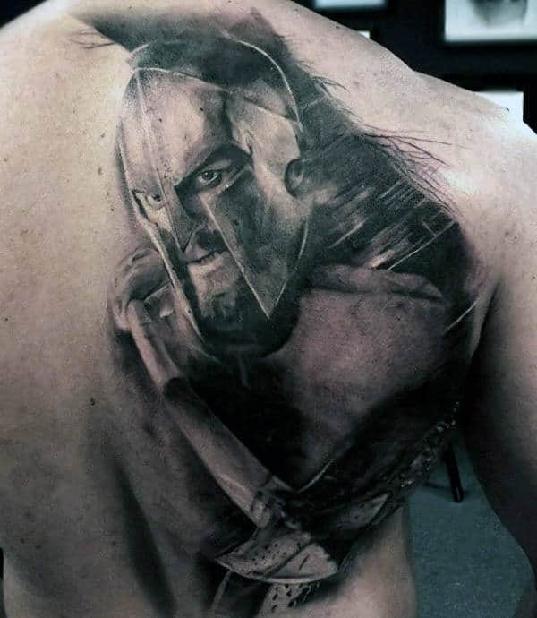 Mens Back Spear Shaded Realistic Tattoo Design