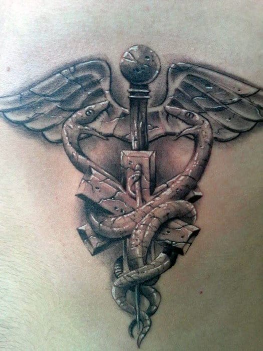 Mens Back Star Of Life Stone 3d Tattoo Ideas