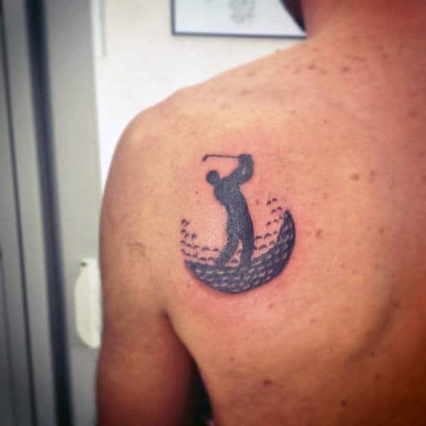Mens Back Tiny Dark Golfer Tattoos