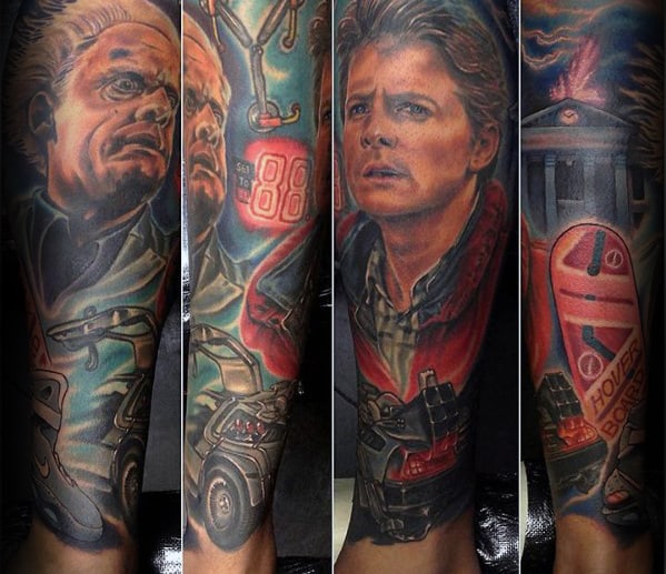 Mens Back To The Future Leg Sleeve Tattoos