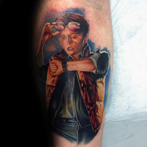 Mens Back To The Future Teen Marty Mcfly Leg Tattoo Designs