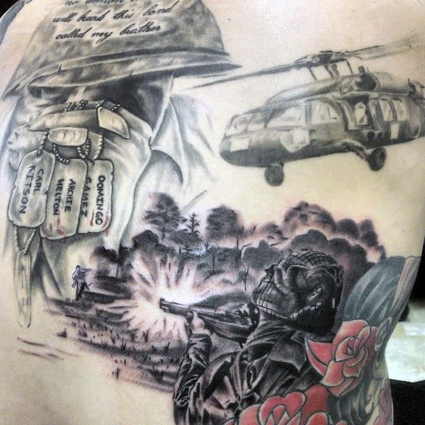 Mens Back War Dog Tag Tattoos