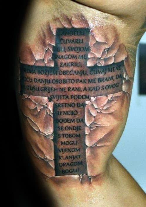 Mens Badass 3d Cross With Quote Inner Arm Tattoo