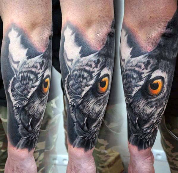 Mens Badass Owl 3d Outer Forearm Tattoos