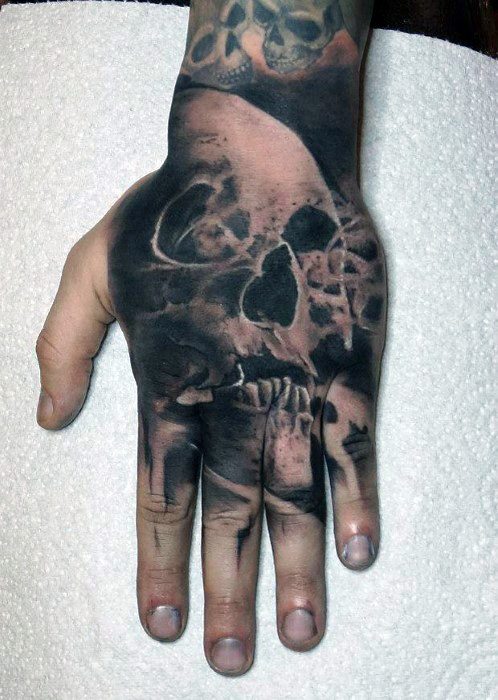 Mens Badass Skull Hand Tattoo