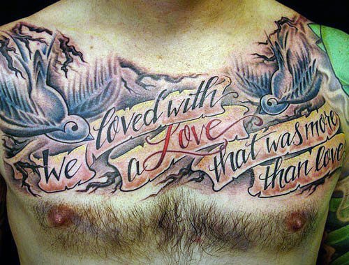 Mens Banner With Sparrows Chest Quote Tattoo Ideas