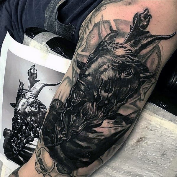 Mens Baphomet Head Arm Tattoo