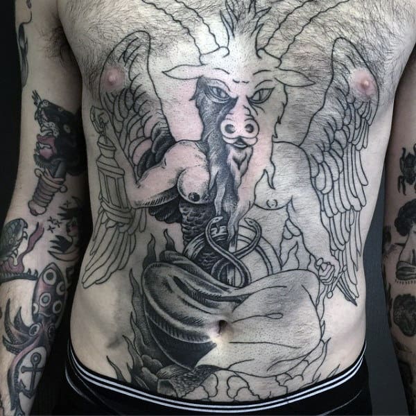 Mens Baphomet Stomach Tattoos