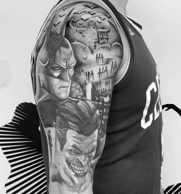 Mens Batman And Joker Themed Full Sleeve Tattoos