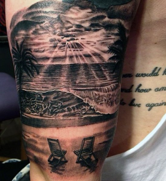 Mens Beach Scene Tattoo Designs On Arm