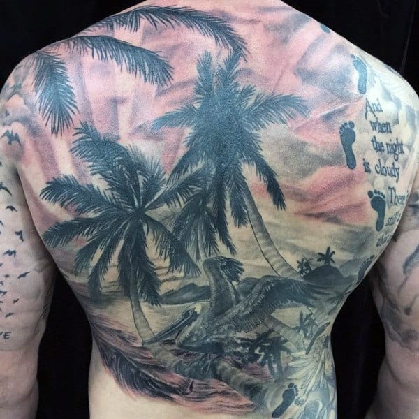 Mens Beach Scene Tattoos On Back