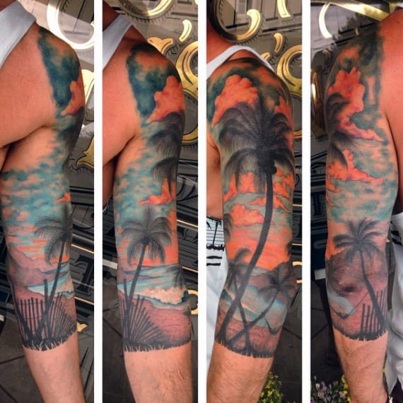 Mens Beach Tattoo Half Sleeve