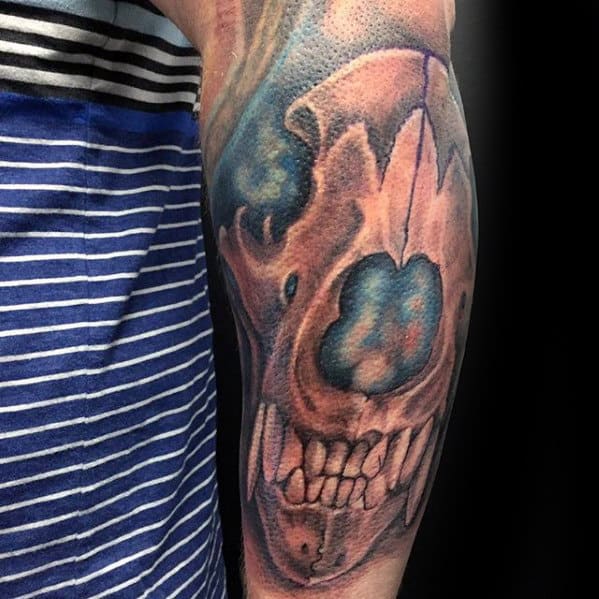 Mens Bear Skull Outer Arm Tattoo Designs