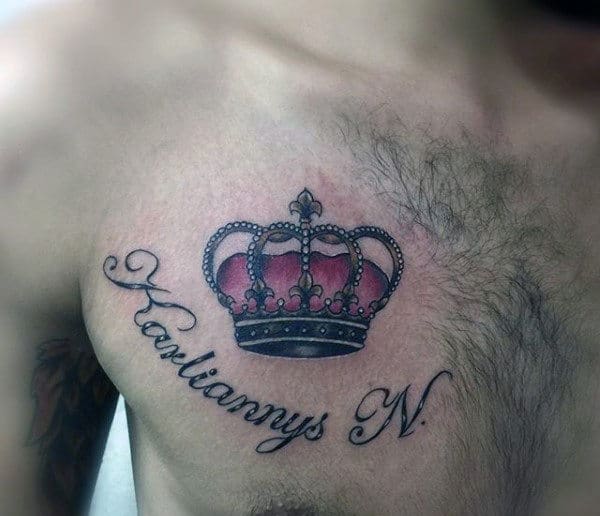 Mens Beautiful Crown Tattoo On Chest