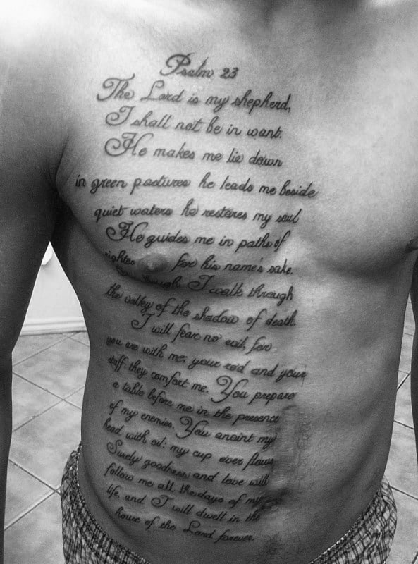 Mens Bible Quote Psalm 23 Chest Tattoo Designs