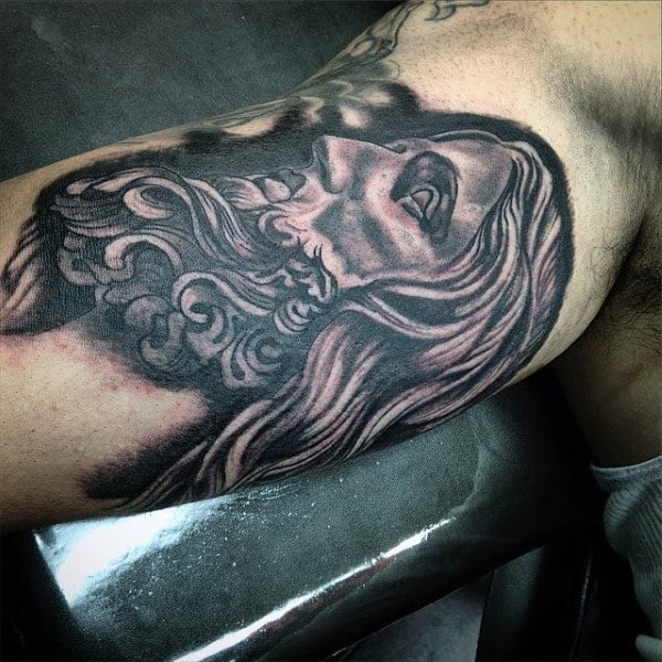 Mens Bicep Jesus Christ Tattoos