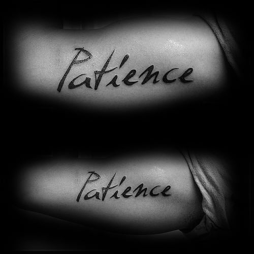 Mens Bicep Patience Tattoo Design Ideas
