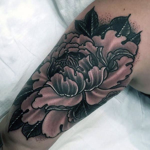 Mens Bicep Peony Tattoos
