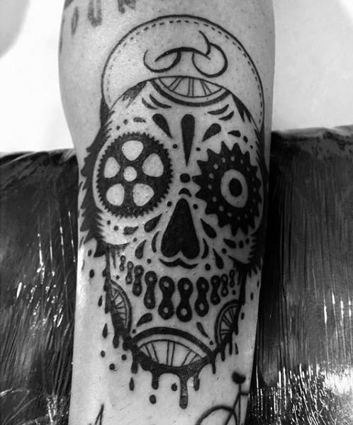 Mens Bicycle Gear Art Tattoo On Legs