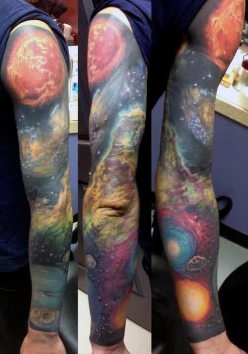 Mens Biomechanical Universe Sleeve Tattoo