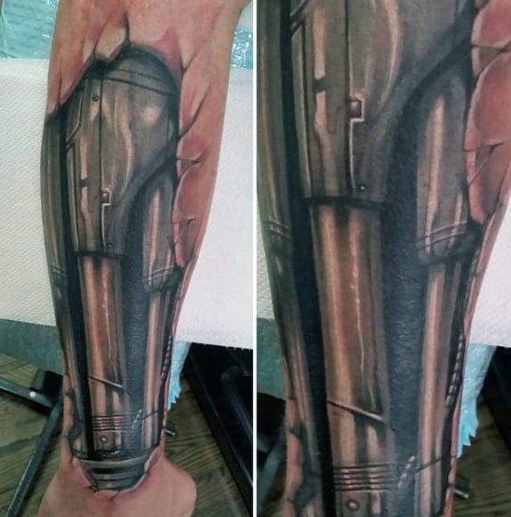 Mens Biometric Terminator Forearm Tattoo With 3d Design