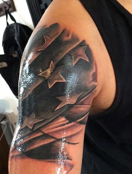 Mens Black American Flag Tattoo On Arm