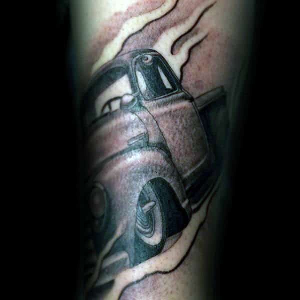 Mens Black And Grey Cool Vintage Truck Forearm Tattoos