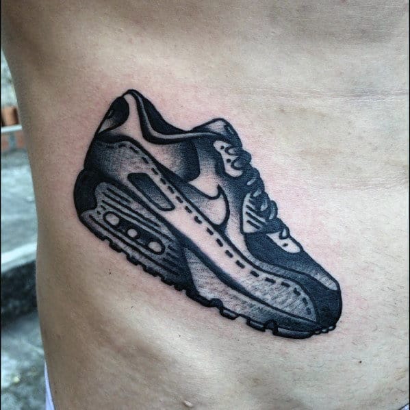 Mens Black And Grey Traditional Rib Cage Side Nike Shoe Tattoos