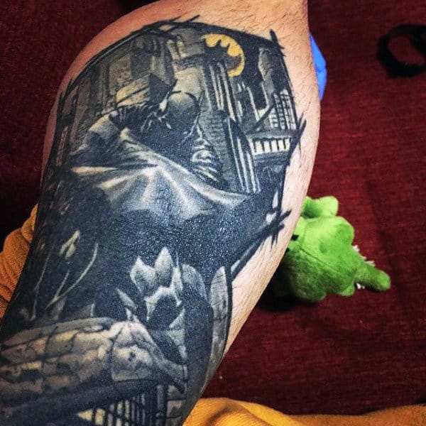 Mens Black And Yellow Batman Tattoo Design Ideas