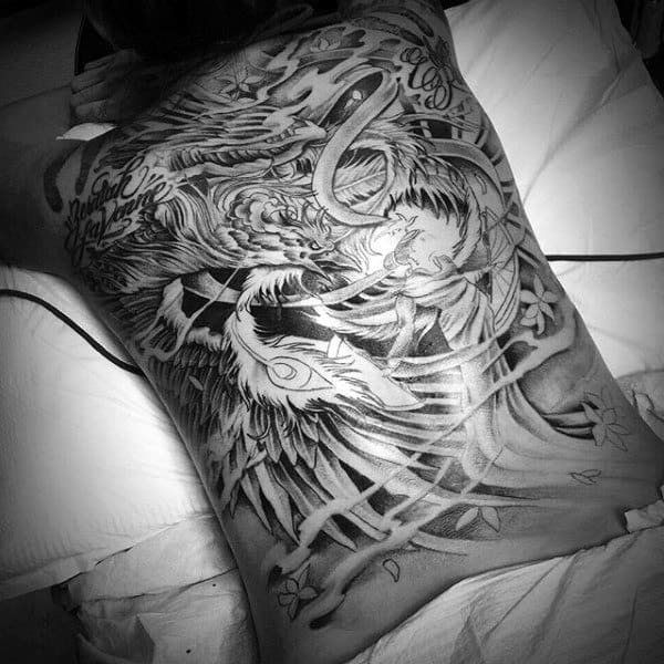 Men's Black Back Phoenix Tattoo