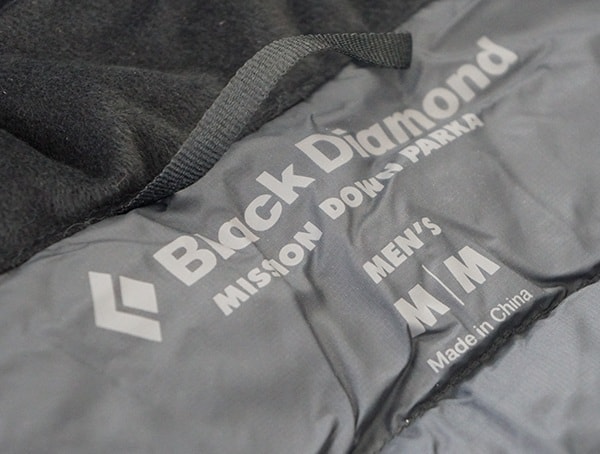 Mens Black Diamond Mission Down Ski Parka Inner Tag