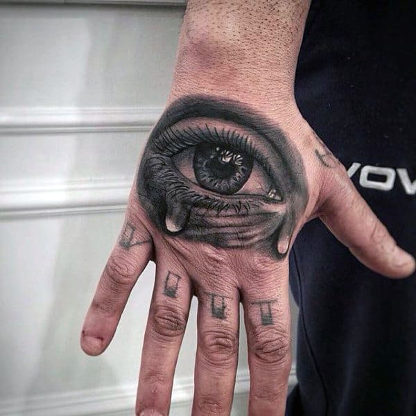 Mens Black Eye Tattoo On Hands