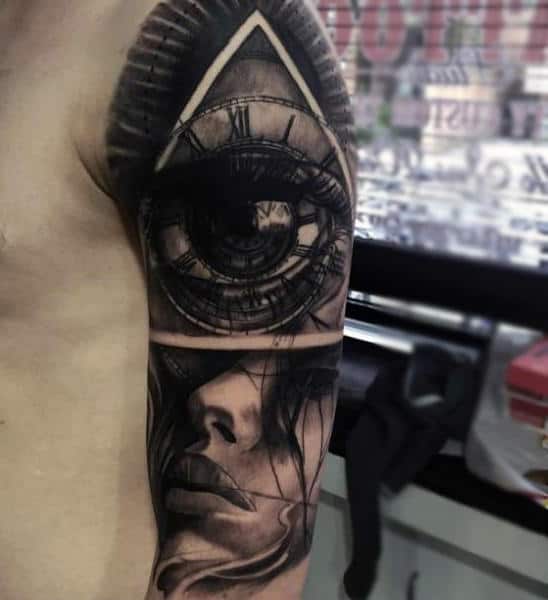 Mens Black Eyed Illuminati Tattoo Arms
