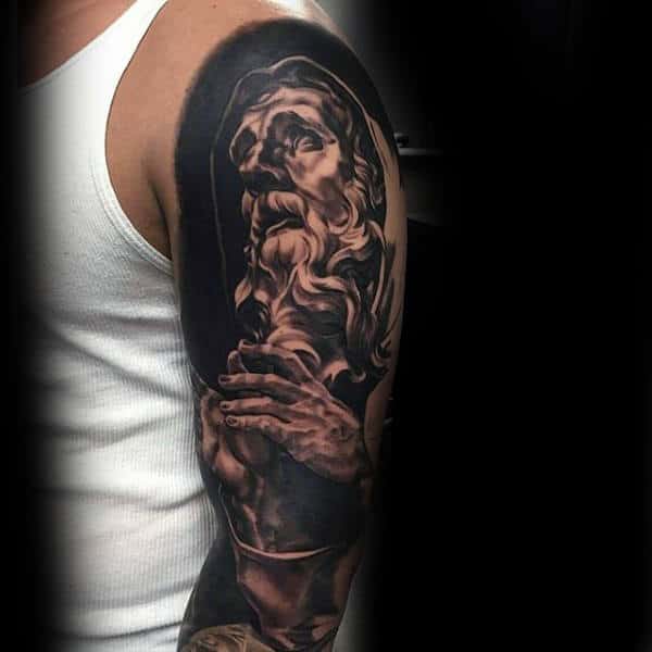 Mens Black Ink Full Sleeve Arm Tattoo Design Ideas