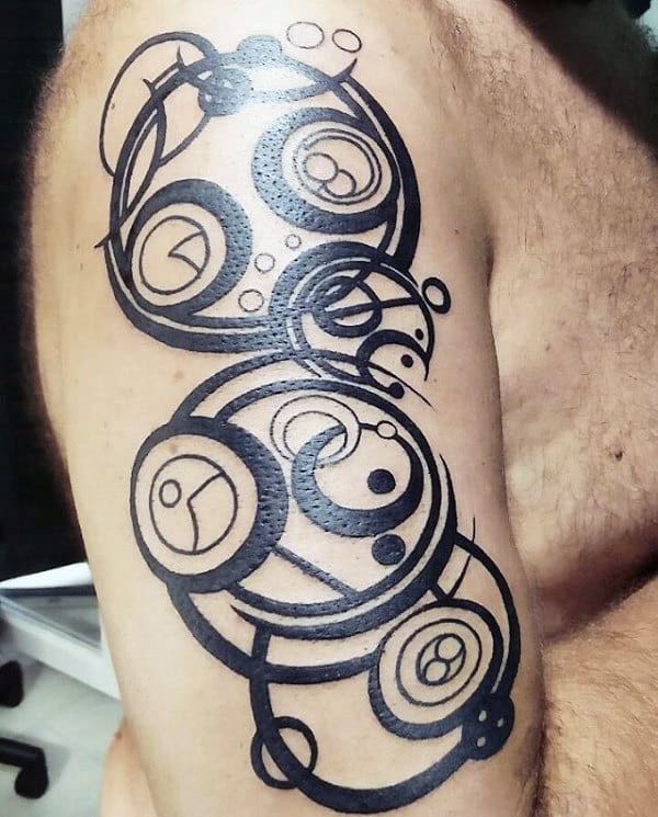 Mens Black Ink Gallifreyan Arm Tattoos