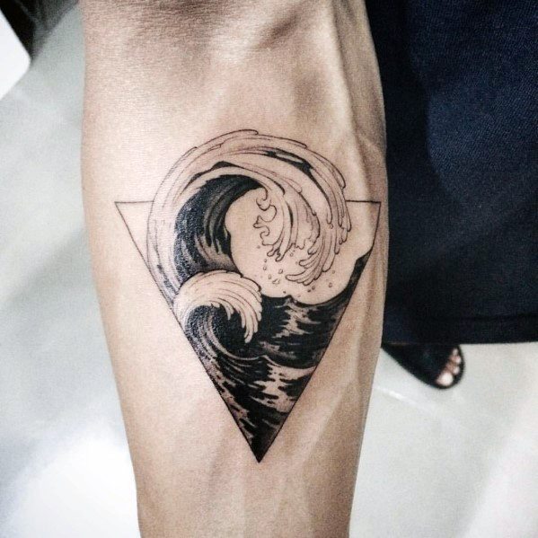 Mens Black Ink Inner Forearm Small Triangle Ocean Tattoo Ideas