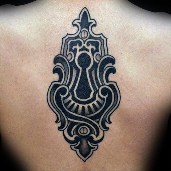 Mens Black Ink Keyhole Back Tattoos