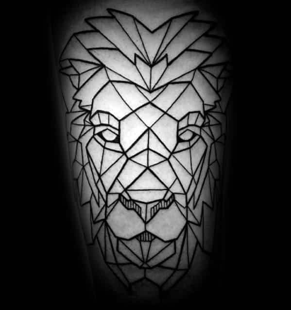 Mens Black Ink Lines Arm Geometric Lion Tattoo Design Ideas