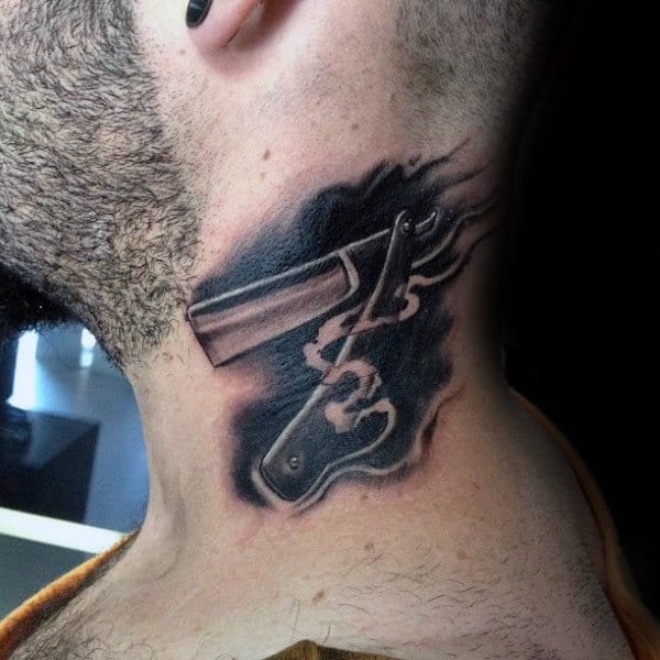 Mens Black Ink Straight Razor Neck Tattoos