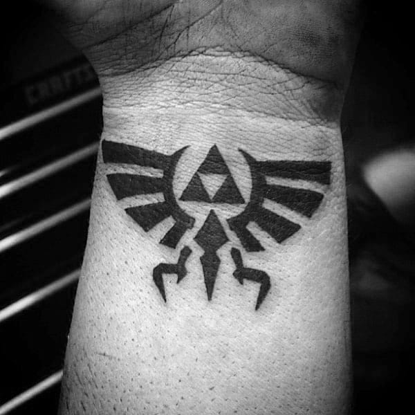 Mens Black Ink Triforce Wrist Tattos