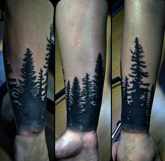 Mens Black Ink Wrist Forearm Tree Tattoos