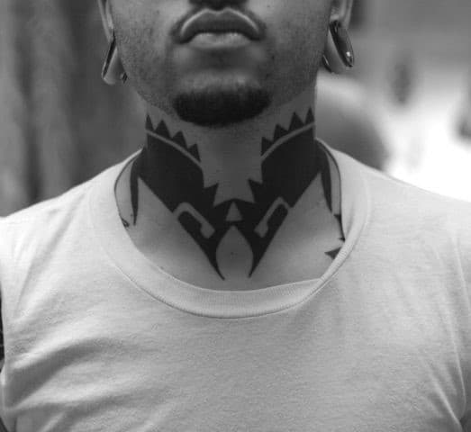 Mens Blackwork Cool Tribal Neck Tattoo Ideas